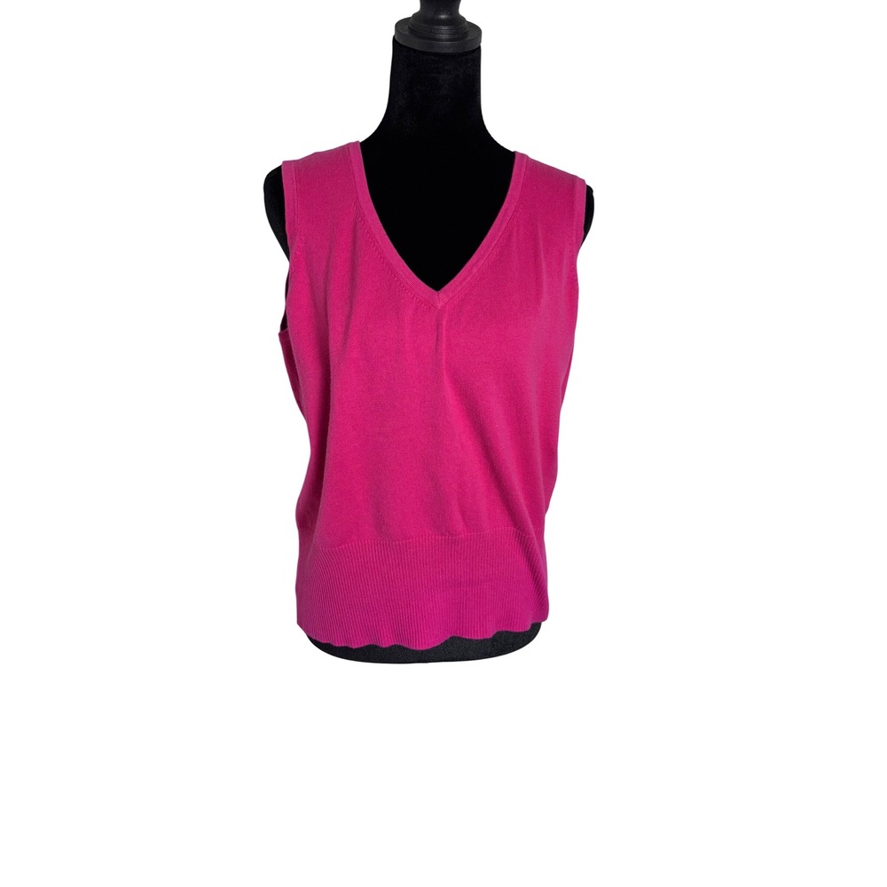 Lane Bryant Sweater Vest Women 14/16 Pink V-Neck Sleeveless Knit Preppy Classic